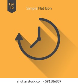 Running Time Icon. Simple Sign Of Clock Hands And Arrow. Vector Illustrated Symbol