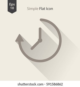 Running Time Icon. Simple Sign Of Clock Hands And Arrow. Vector Illustrated Symbol