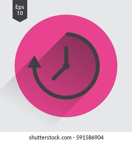 Running Time Icon. Simple Sign Of Clock Hands And Arrow. Vector Illustrated Symbol
