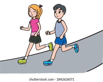 running together on the road