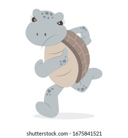 Running tortoise vector cartoon illustration isolated on white background. Cute turtle cartoon.  