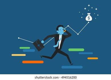 Running towards the goal. Business vector illustration