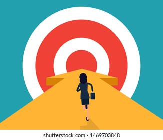 Running towards the goal. Vector illustration successful business concept, Sport target, Direction, Flat cartoon style design.