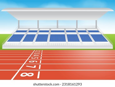 Pista de carreras o pista de atletas en el estadio. Ilustración vectorial.