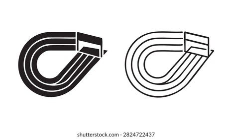 running track finish line black silhouette and outline art vector icon