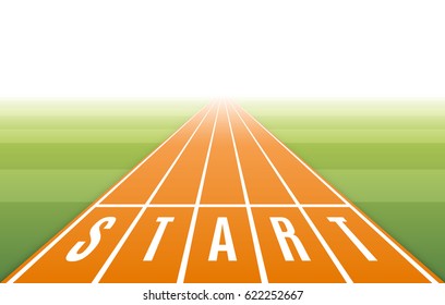 Running track on field with inscription Start