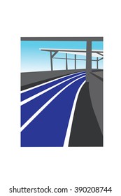 Running track over blue sky and clouds vector