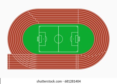 Running track and soccer (football) field, top view of sport stadium. Vector illustration.