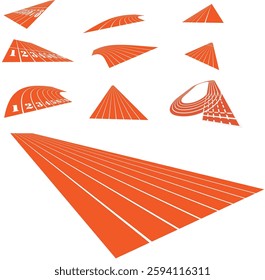 Running track with various perspective view collection set vector illustration