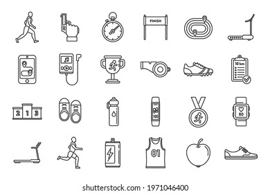 Running trail icons set. Outline set of running trail vector icons for web design isolated on white background