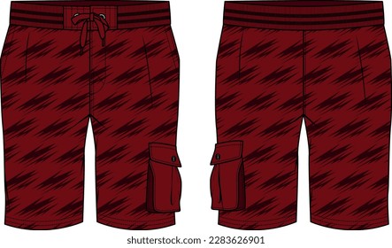 Running trail Shorts jersey design flat sketch vector illustration template, Baller shorts concept with front and back view, tracking active wear shorts cad design drawing