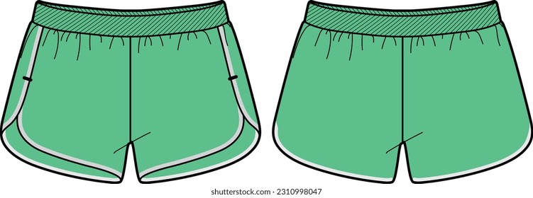 Running trail Shorts jersey design flat sketch Illustration, Short shorts concept with front and back view for tracking active wear shorts design.