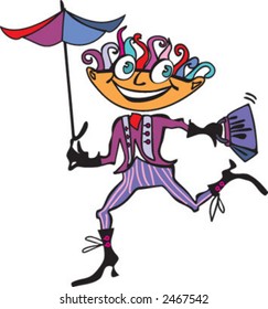Running traveler with umbrella and grip