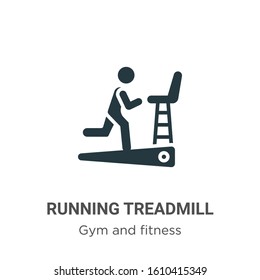 Running treadmill glyph icon vector on white background. Flat vector running treadmill icon symbol sign from modern gym and fitness collection for mobile concept and web apps design.
