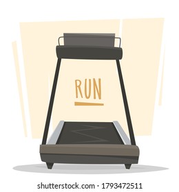 Running treadmill in gym. Flat cartoon style vector illustration.
