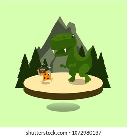 Running from t-rex dinosaur flat illustration