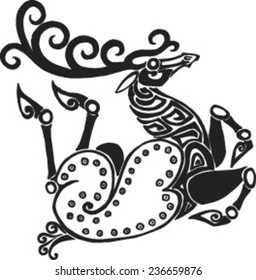 running twisted a deer in style of Scythian tattoos