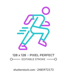 Running two color line icon. Physical fitness, exercise and active lifestyle. Jogging person bicolor outline symbol. Duotone linear pictogram. Isolated illustration. Editable stroke