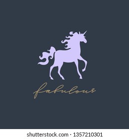 Running unicorn, horse silhouette, baby stylish Illustration, print for posters, postcards, mugs, clothes and other. Vector and jpg image, clip art, editable isolated details