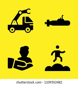 running, user, crane and submarine vector icon set. Sample icons set for web and graphic design