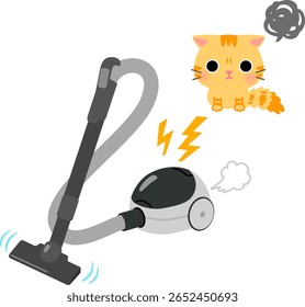 Aspirador de pó e gato assustado