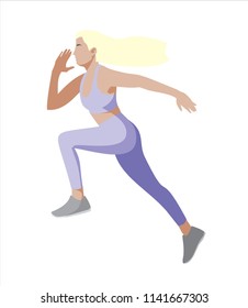 Running vector girl with long blonde hair