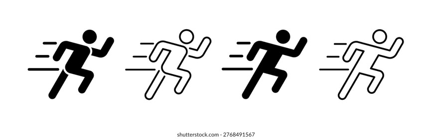 Running vector icons set. Person running icon. Running exercise designs