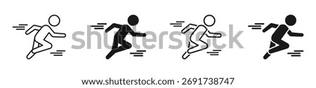 Running vector icons set. Person running icon. Running exercise designs