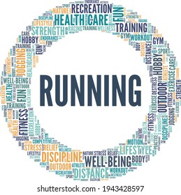 Running vector illustration word cloud isolated on a white background.