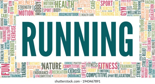 Running vector illustration word cloud isolated on a white background.