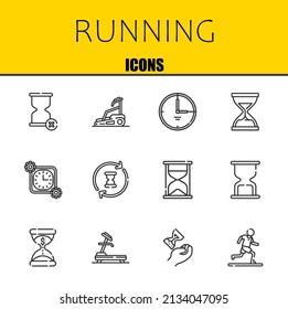 running vector line icons set. hourglass, treadmill and time Icons. Thin line design. Modern outline graphic elements, simple stroke symbols stock illustration