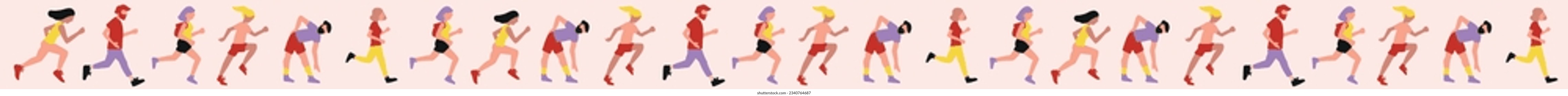 Running vector pattern. Hand drawn illustrations of runners. 