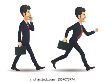 Running and Walking Businessman, Vector EPS 10