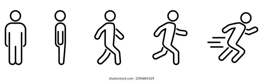 Running and walking people icons. Vector illustration,   editable strokes