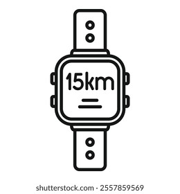 Running watch showing fifteen kilometers icon, outline style