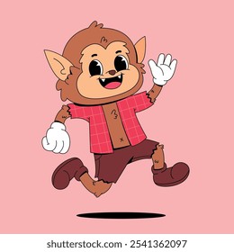 Running hombre lobo en estilo de dibujos animados retro