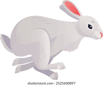 Running white hare. Winter rabbit. Cartoon animal isolated on white background