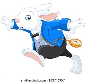 Running White Rabbit With Pocket Watch