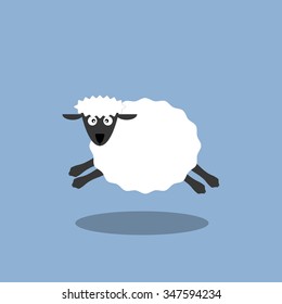 Running White sheep cartoon vector illustration