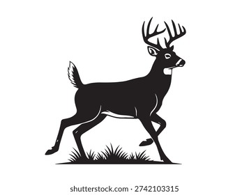 Running whitetail deer silhouette, deer vector illustration art