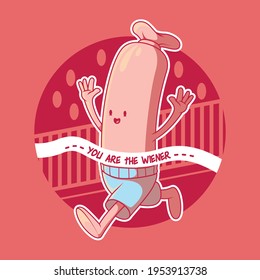 Running Wiener vector illustration. Sports, food, health design concept.