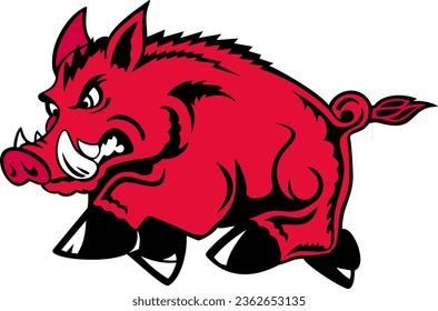 Running wild boar. Vector graphics.