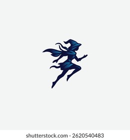 Running Witch Silhouette Logo in Motion Style