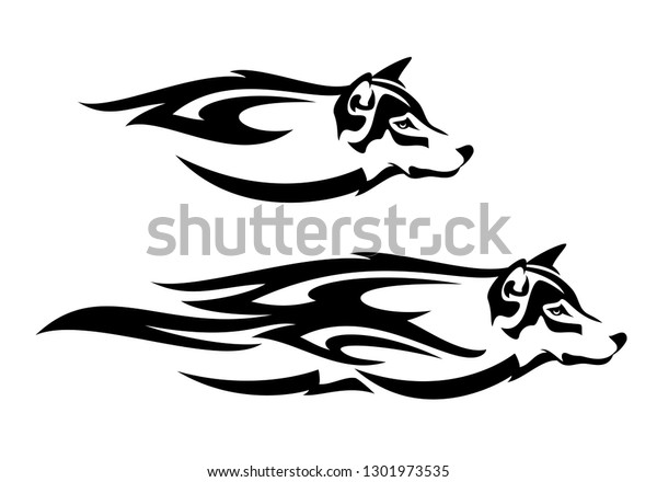 Running Wolf Head Profile Design Black Stock Vector Royalty Free