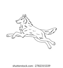 running wolf line drawing on white background