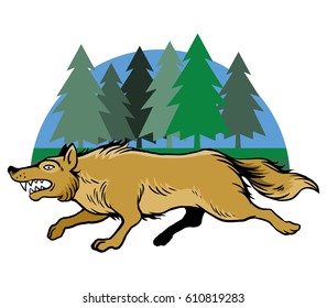 Running Wolf And Pine Trees