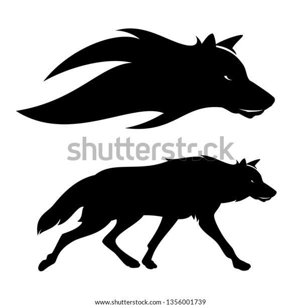 オオカミの側面図と輪郭の頭 白黒のベクターシルエットデザイン のベクター画像素材 ロイヤリティフリー