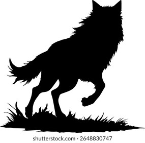 Running Wolf Silhouette Vector Black Wild Animal Clipart on White Background
