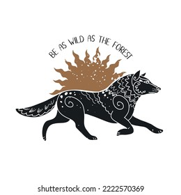 Running wolf. Vector hand drawn illustration