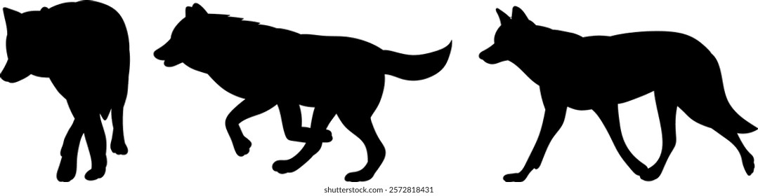 running wolves, dogs black silhouette vector